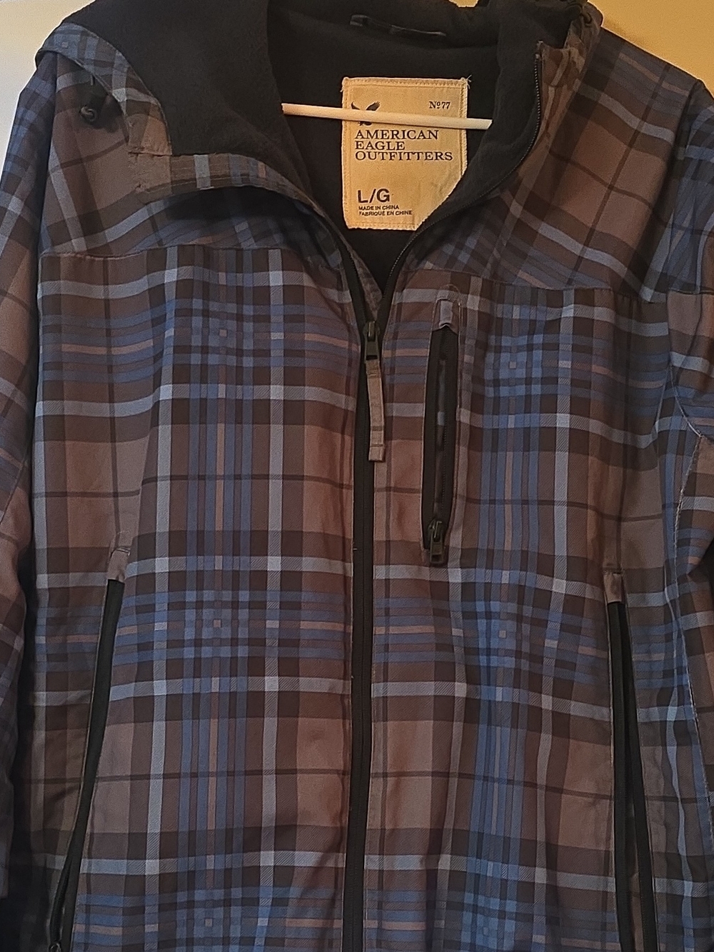 American Eagle Outfitters Men's Plaid Hooded Jacket Large